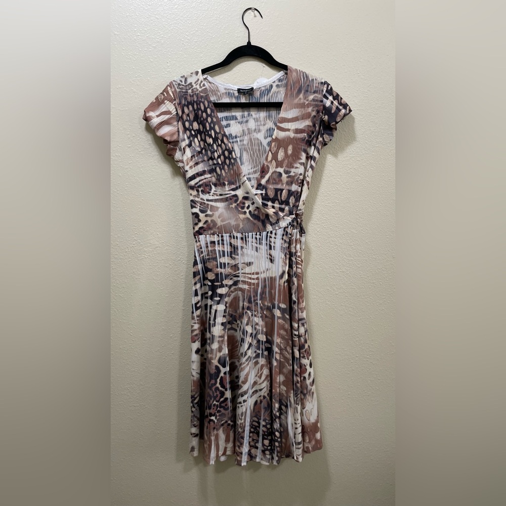 Komarov crinkle satin dress featuring a v-neck